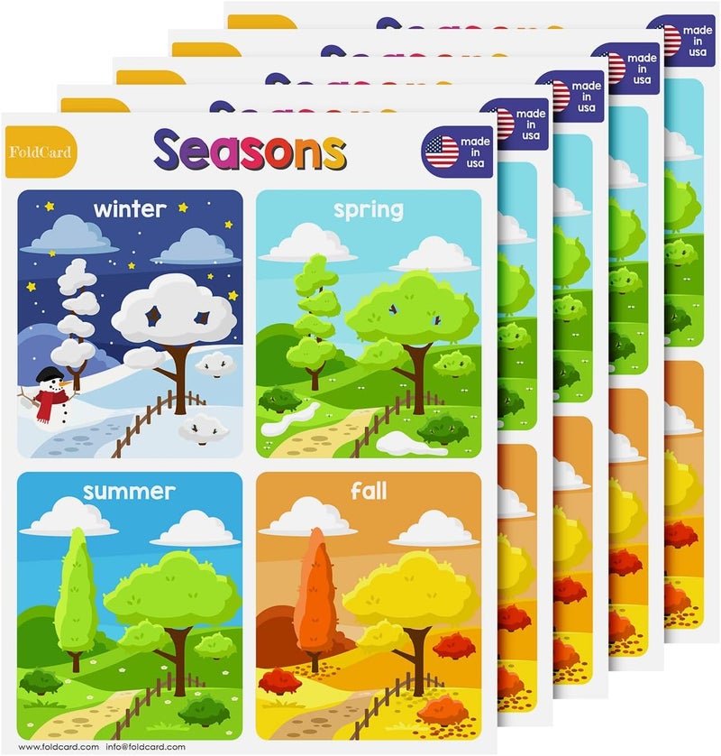 FoldCard Educational Charts for Preschool to Grade 1 Kids – Bright and Colorful Educational Visual/Learning Aid Poster for Classroom or Home | Glossy Durable Cardstock | 8.5" x 11" | 5 per Pack (Seasons) - Image 1